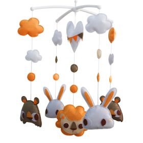 Handmade Baby Crib Mobile Animal Hanging Musical Mobile Infant Nursery Room Toy Decor; Rabbit Lion Bear