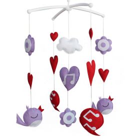 Purple Blue Singing Birds Handmade Baby Crib Mobile Infant Musical Mobile Boys Girls Nursery Hanging Toy