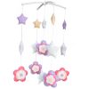 Baby Crib Mobile Pink Flowers White Stars Handmade Musical Mobile Baby Shower Gift Nursery Decor