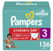 Pampers Diapers Pull On Cruisers 360° Fit Disposable Baby Diapers with Stretchy Waistband Enormous Pack (Packaging May Vary), Size 3, 136 Count