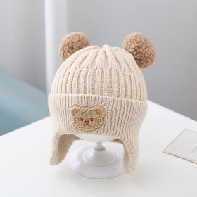 Baby Hat Warm Earflaps Cap Cute Bear Baby Knitted Woolen Cap (Option: Beige-46cmto52cm)