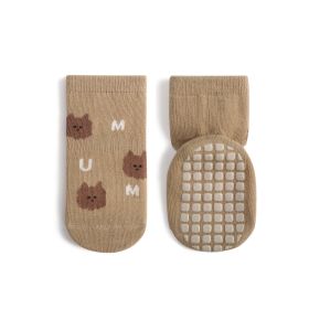 Children's Mid-calf Cute Cartoon Non-slip Dotted Rubber Floor Socks (Option: Apricot-L)