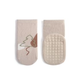 Children's Mid-calf Cute Cartoon Non-slip Dotted Rubber Floor Socks (Option: Khaki-L)