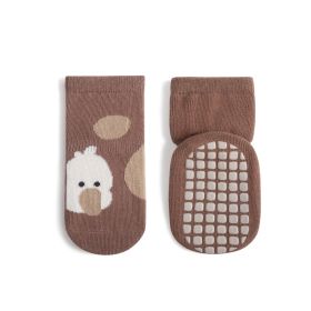 Children's Mid-calf Cute Cartoon Non-slip Dotted Rubber Floor Socks (Option: Coffee-L)