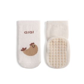 Children's Mid-calf Cute Cartoon Non-slip Dotted Rubber Floor Socks (Option: White-S)