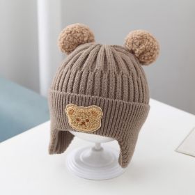 Baby Hat Warm Earflaps Cap Cute Bear Baby Knitted Woolen Cap (Option: Coffee-46cmto52cm)