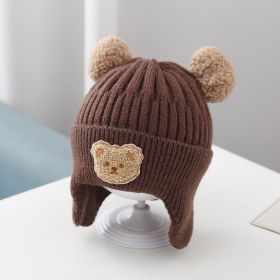 Baby Hat Warm Earflaps Cap Cute Bear Baby Knitted Woolen Cap (Option: Brown-46cmto52cm)