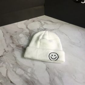 Smiling Face Embroidery Baby Knitted Hat Autumn Winter Warm Infant Toddler Beanie Hat Outdoor Windproof Girls Boys Bonnet Cap (Color: White)