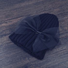 2-8Y Organza Big Bowknot Knitted Hat (Color: black)