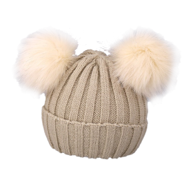 Cute Pompom Baby Hat Warm Winter Knitted Kids Baby Girl Boy Beanie Cap Solid Outdoor Infant Toddler Children Hat Bonnet (Color: Khaki)