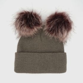 New Warm Knitted 0-3Y Baby's Hat Cute Double Fur Pompon Beanies Thick Double Layer Cap Faux Pompom Hat (Color: Auburn)