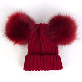 Children Pom Pom Bobble Hat Accessories (Color: A-Red)