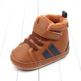 Winter Fleece-lined Baby Cotton-padded Shoes High-top (Option: Brown-11cm)