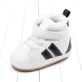 Winter Fleece-lined Baby Cotton-padded Shoes High-top (Option: White And Black-11cm)